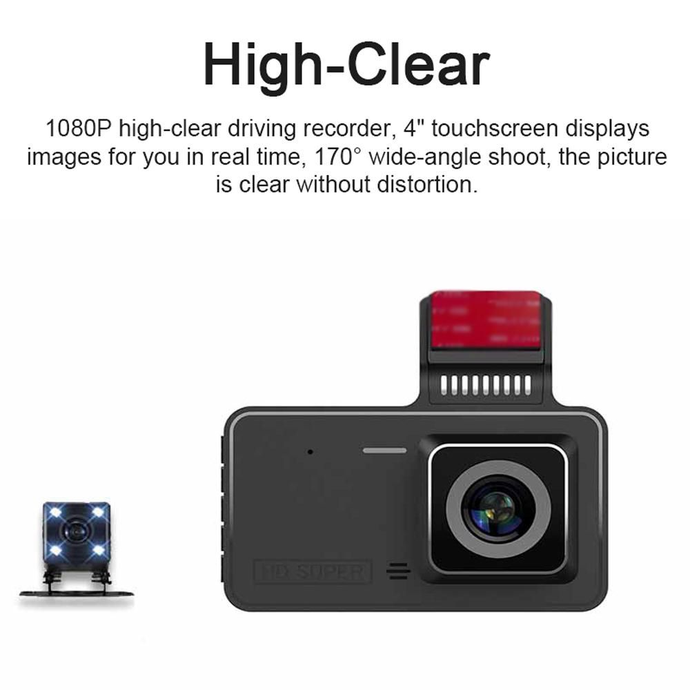 1080P DVR Dash Camera 4 Inch Car Dashcam Driving Recorder 170° Wide Angle with Touchscreen Support Night-Vision Loop Recording Motion Detection Reversing Picture