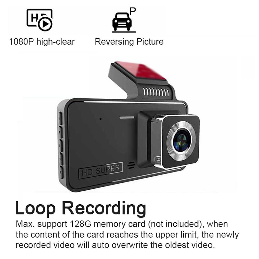 1080P DVR Dash Camera 4 Inch Car Dashcam Driving Recorder 170° Wide Angle with Touchscreen Support Night-Vision Loop Recording Motion Detection Reversing Picture