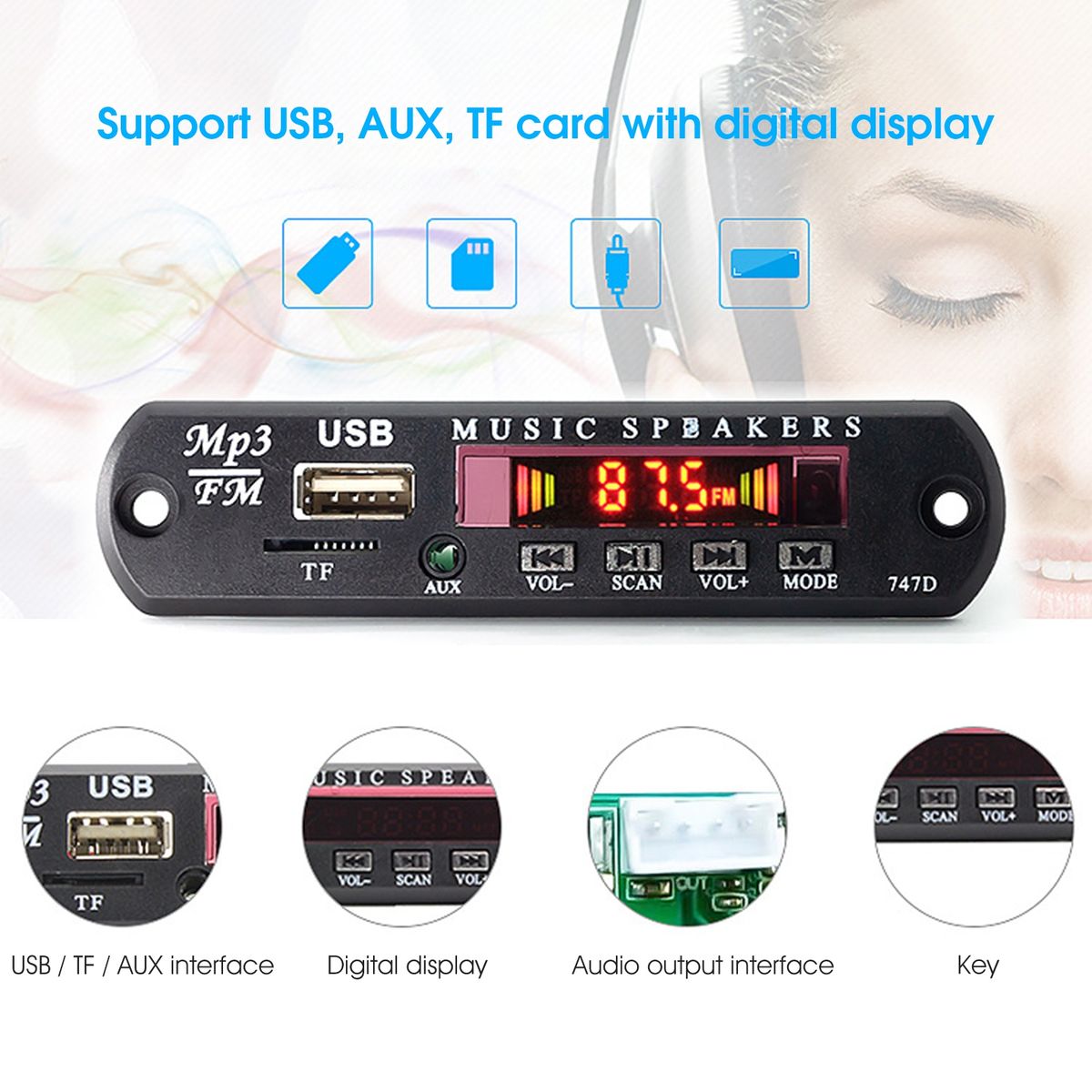 MP3 Decoder Board   LCD Display Bluetooth-compatible Black