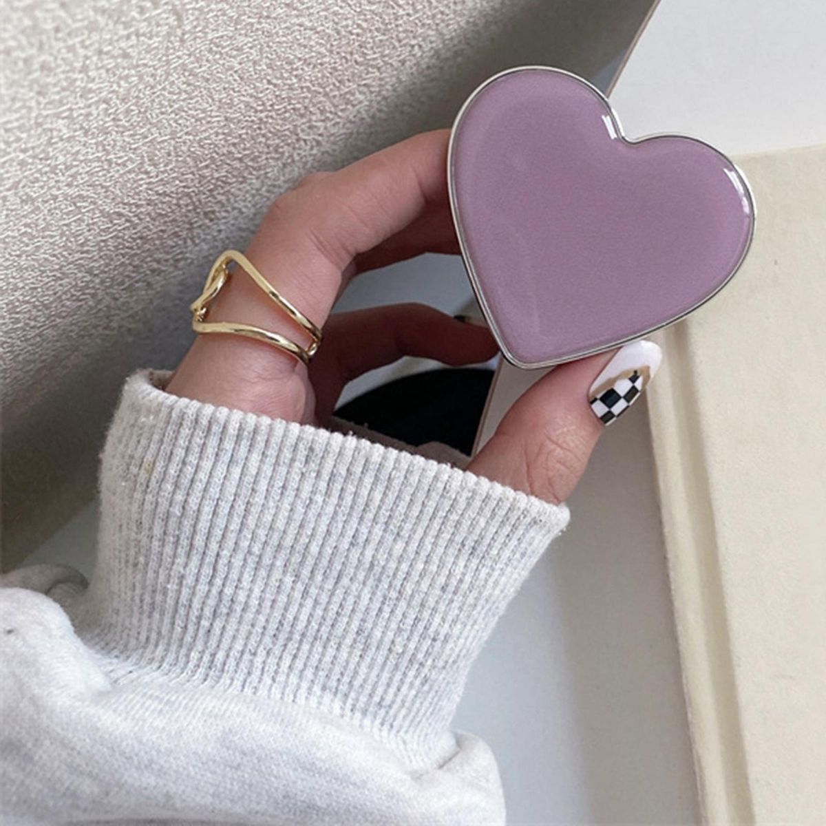 Phone Holder Stand Mount Stitch Heart Pocket Socket Universal Purple
