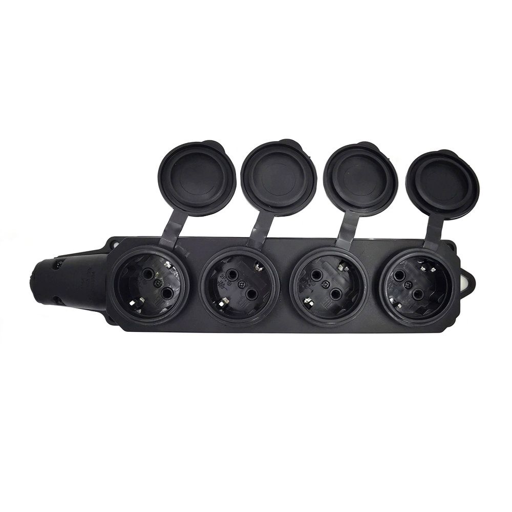 European Waterpoof Industry Power Socket 4 Ways, 16A 250V EU 2P+E Power Sur Mounted Receptacle Outlet IP44 Socket With Cover