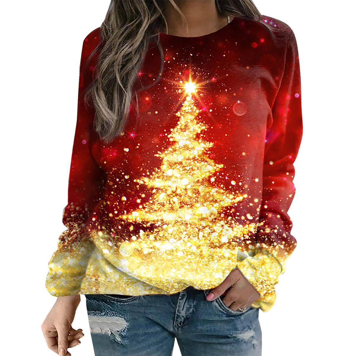 Women Print Long Sleeve Comfortable Breathable Round-Neck Sweatshirt
