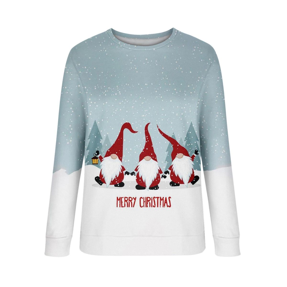 Women Long Sleeves Shirts Christmas Printing Round Neck Sweatshirt Cre