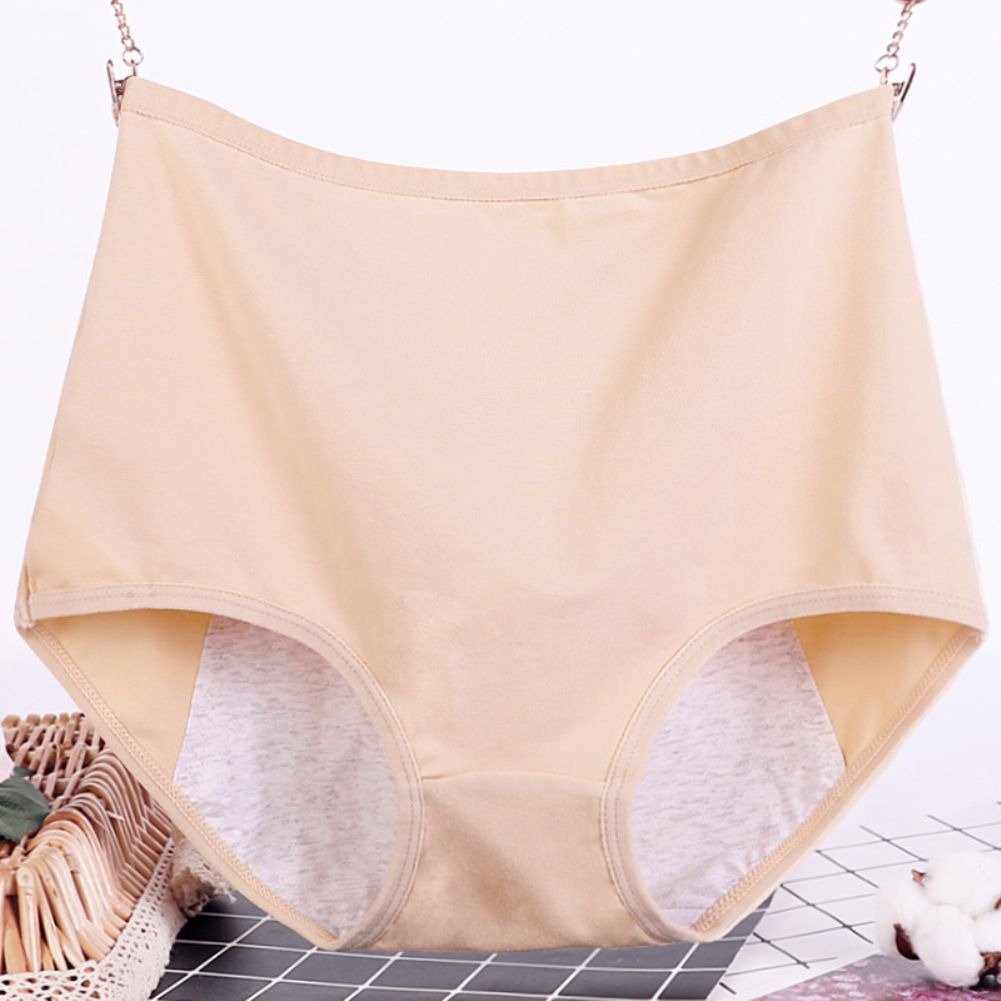 Women Casual High Waist Menstrual Period Leak Proof Underwear Cotton Briefs-Black