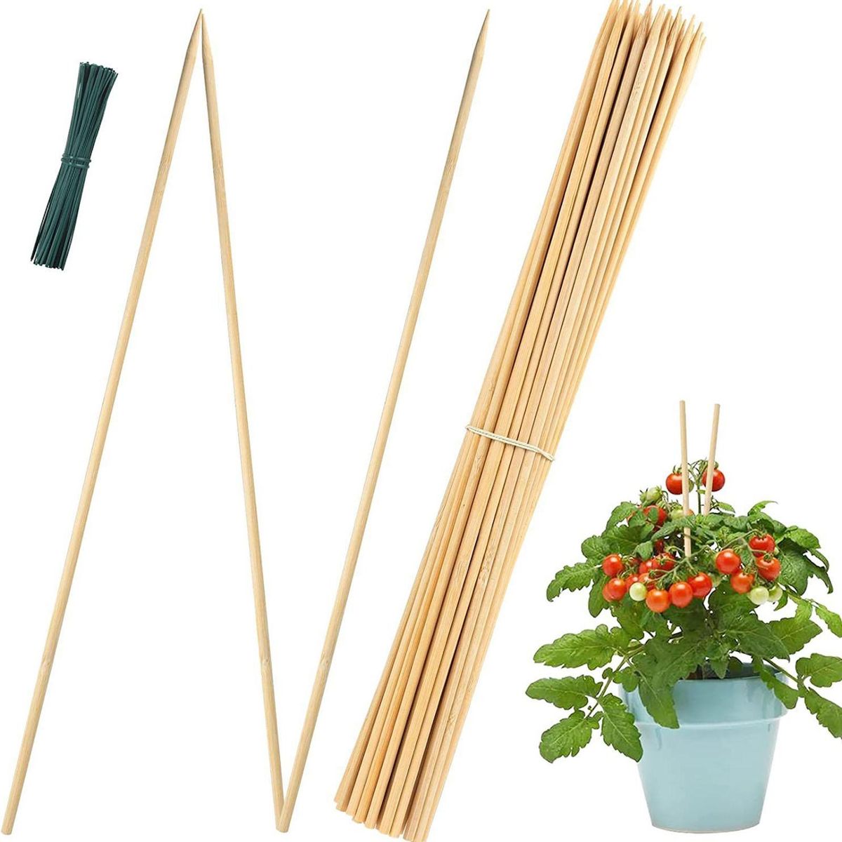 50Pcs Garden Bamboo Sticks Garden Trellis Flowers Stands Wooden Color