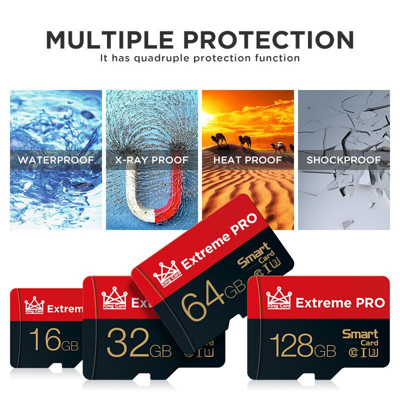 Extreme Pro High Speed 16GB 32GGB 64GB 128GB Class 10 TF Memory Card Flash Drive With Card Adapter For Smartphone Tablet Switch Speaker Car DVR GPS Camera 128GB