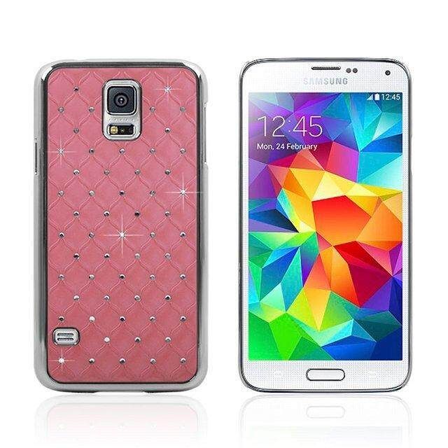 Crystal-inlaid PC Back Protective Case For Samsung Galaxy S5 I9600 Pink