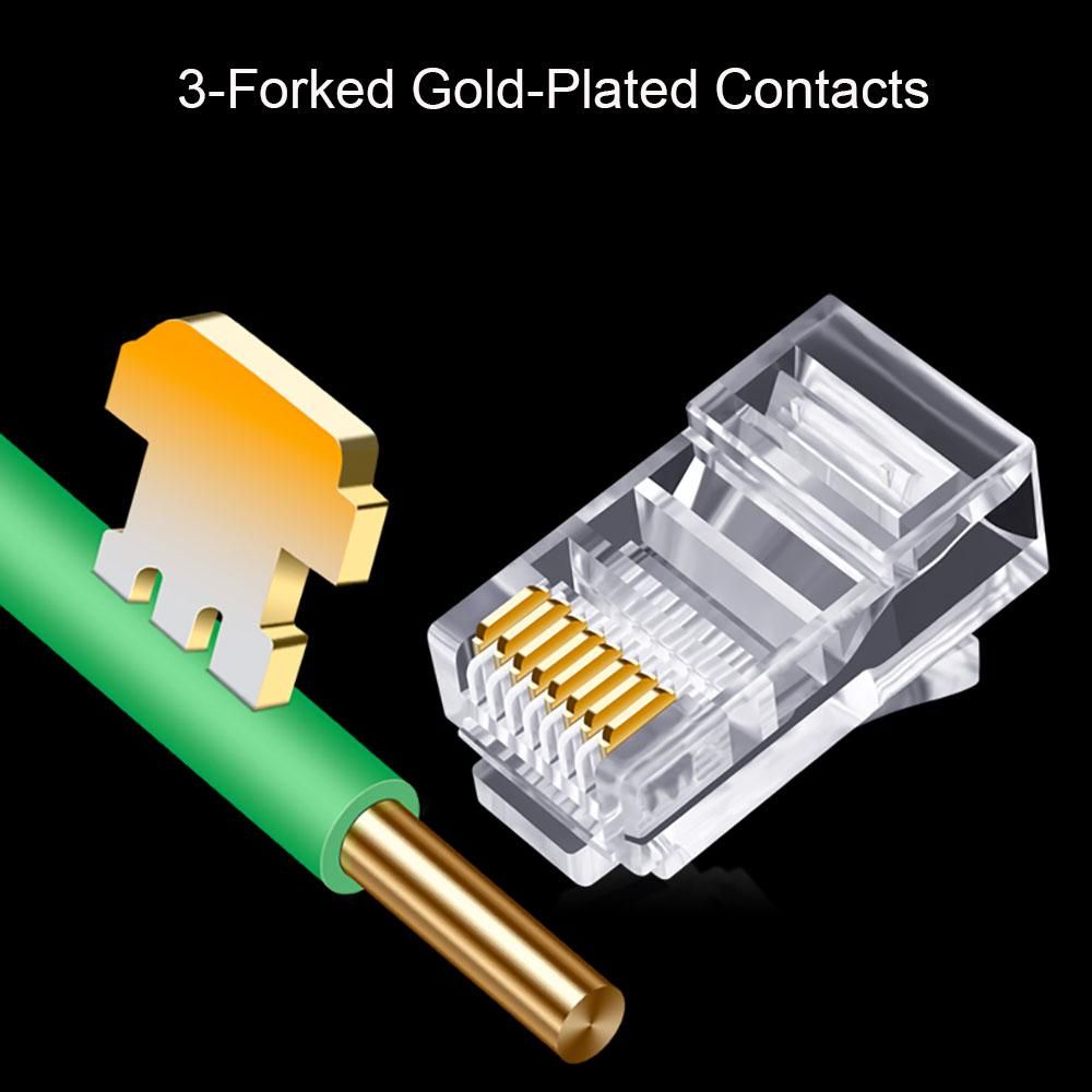 100Pcs RJ45 Connector 6U Gold Plated Pass Through Ethernet Cables Module Plug Network RJ-45 Crystal Heads Cat5 Cat5E