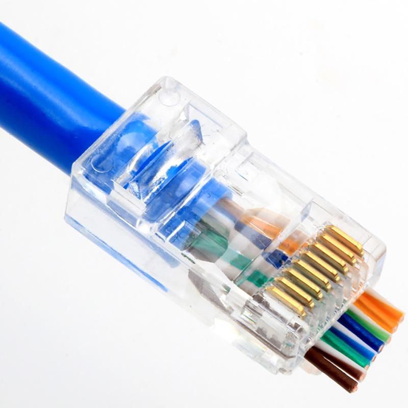 100Pcs RJ45 Connector 6U Gold Plated Pass Through Ethernet Cables Module Plug Network RJ-45 Crystal Heads Cat5 Cat5E