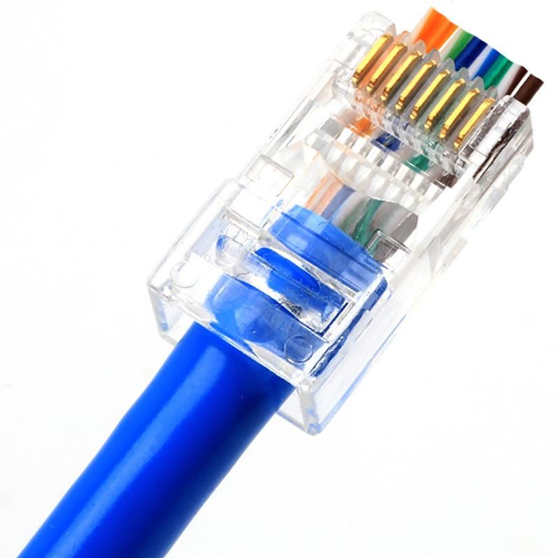 100Pcs RJ45 Connector 6U Gold Plated Pass Through Ethernet Cables Module Plug Network RJ-45 Crystal Heads Cat5 Cat5E