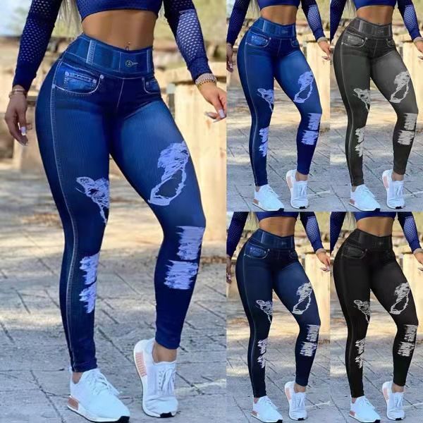 {MijaGrace} Women's High Waist Digital Print Stretch LEGGINGS Pants-Blue-S-5XL