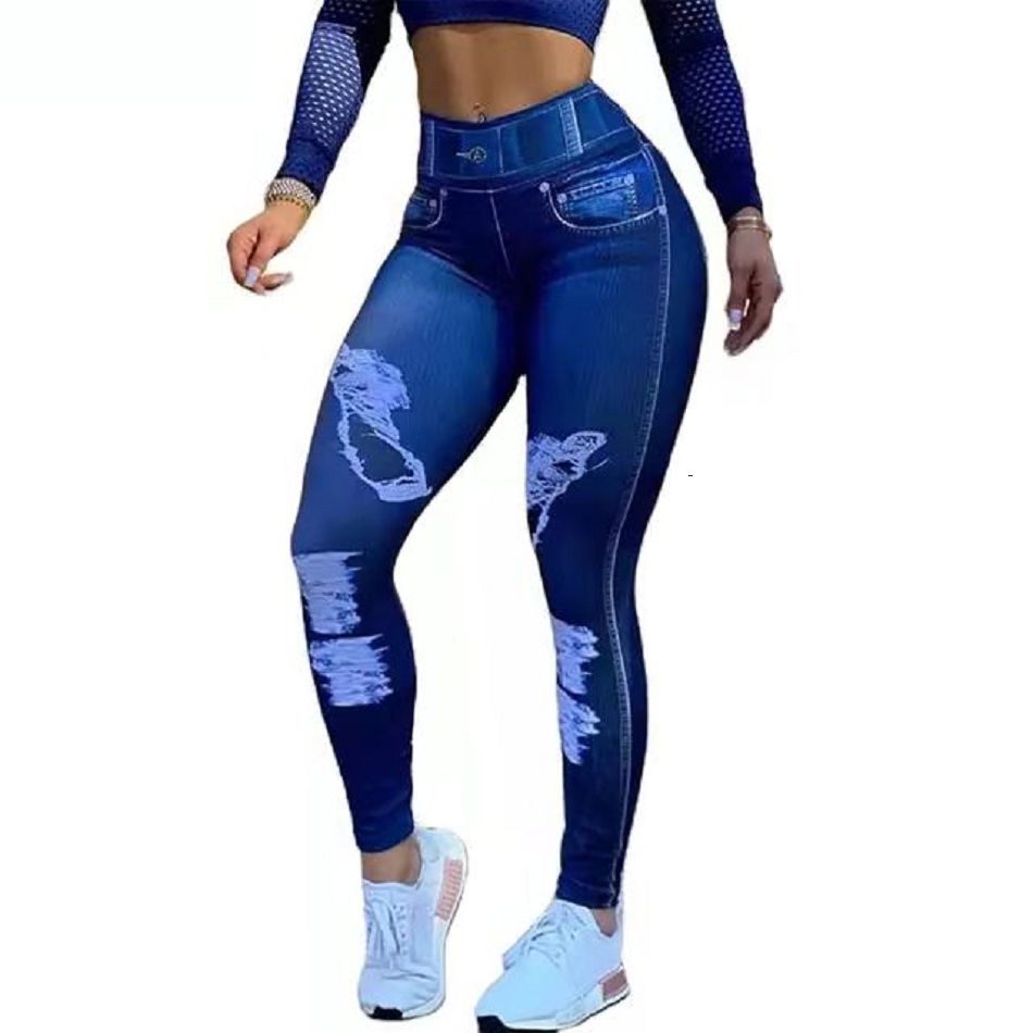 {MijaGrace} Women's High Waist Digital Print Stretch LEGGINGS Pants-Blue-S-5XL