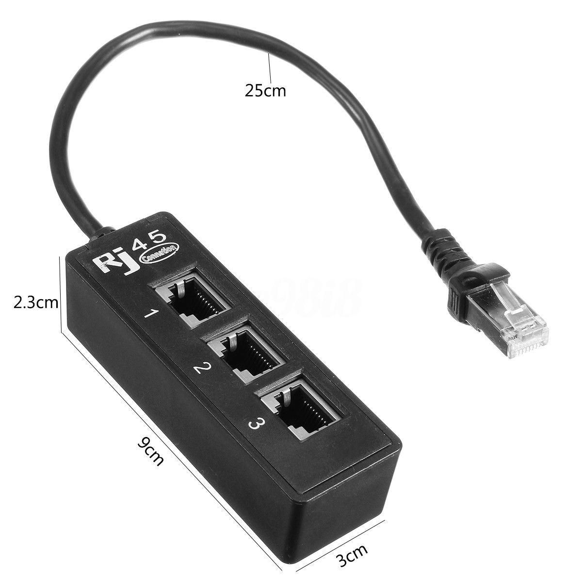 RJ45 Male to 3 RJ45 Female Port Network Extender Cable Splitter LAN Ethernet