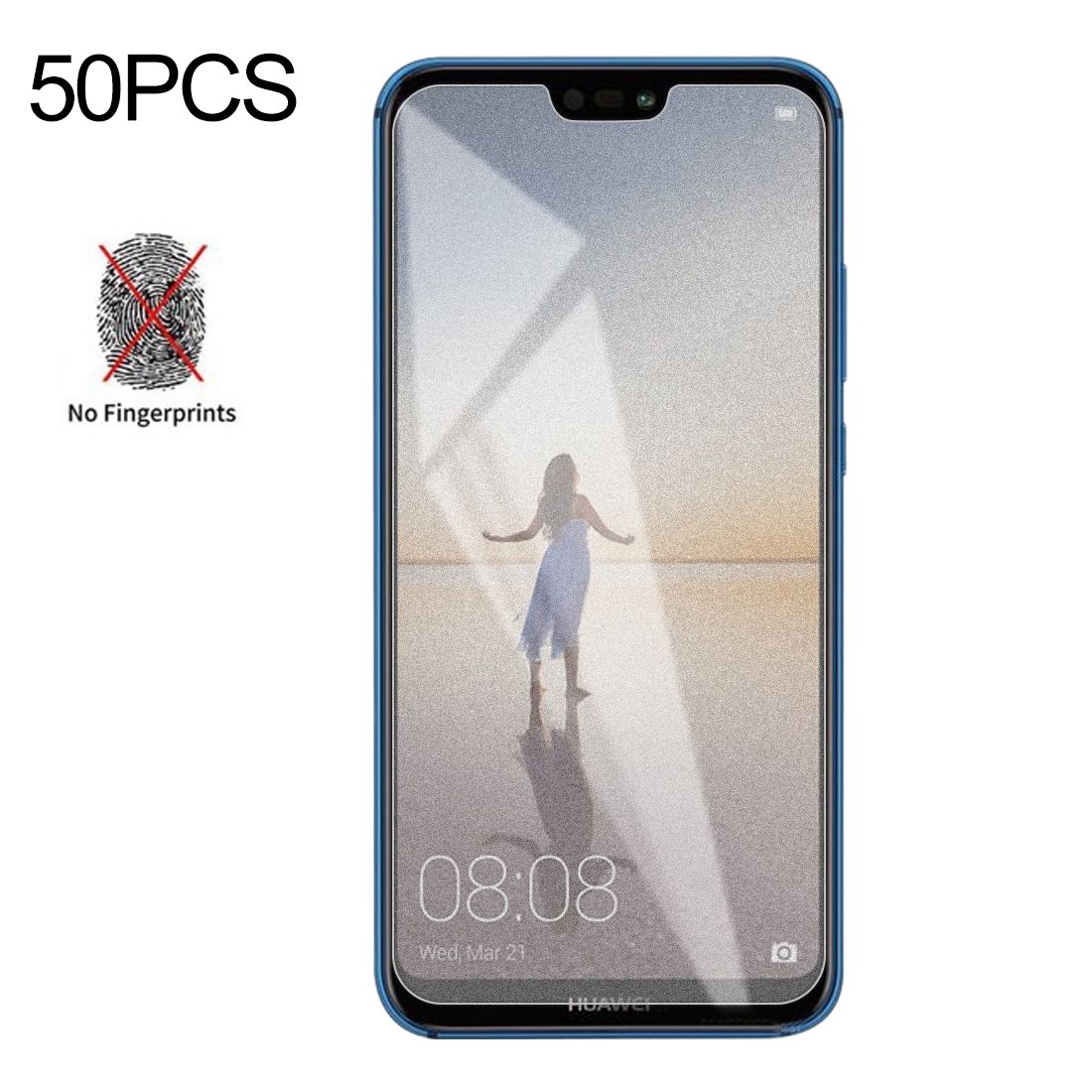 50 PCS Non-Full Matte Frosted Tempered Glass Film For Huawei P20 Lite, No Retail Package