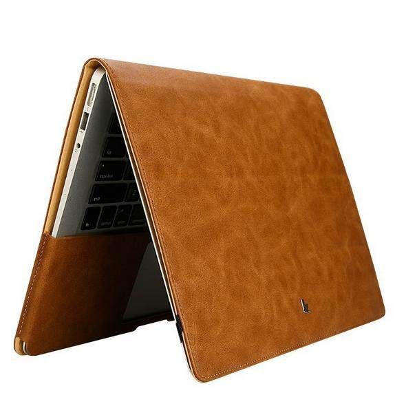 JISON CASE Multifunctional Leather Bag Kickstand Case For Macbook Air 13.3 Inch Brown