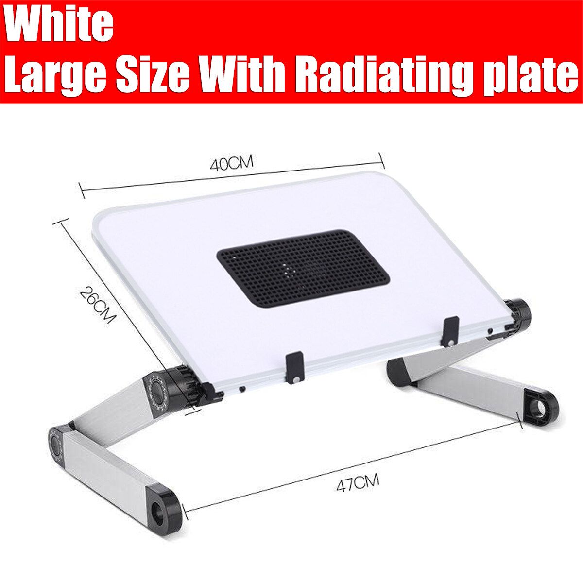 (40x26cm) Portable 360° Adjustable Aluminum Laptop Stand Desk Table With Adjustable Stand With Plate Mouse Board Ergonomic Design For Using In Bed,Sofa Carpet Gifts -- Black / White White-With Radiator Plate