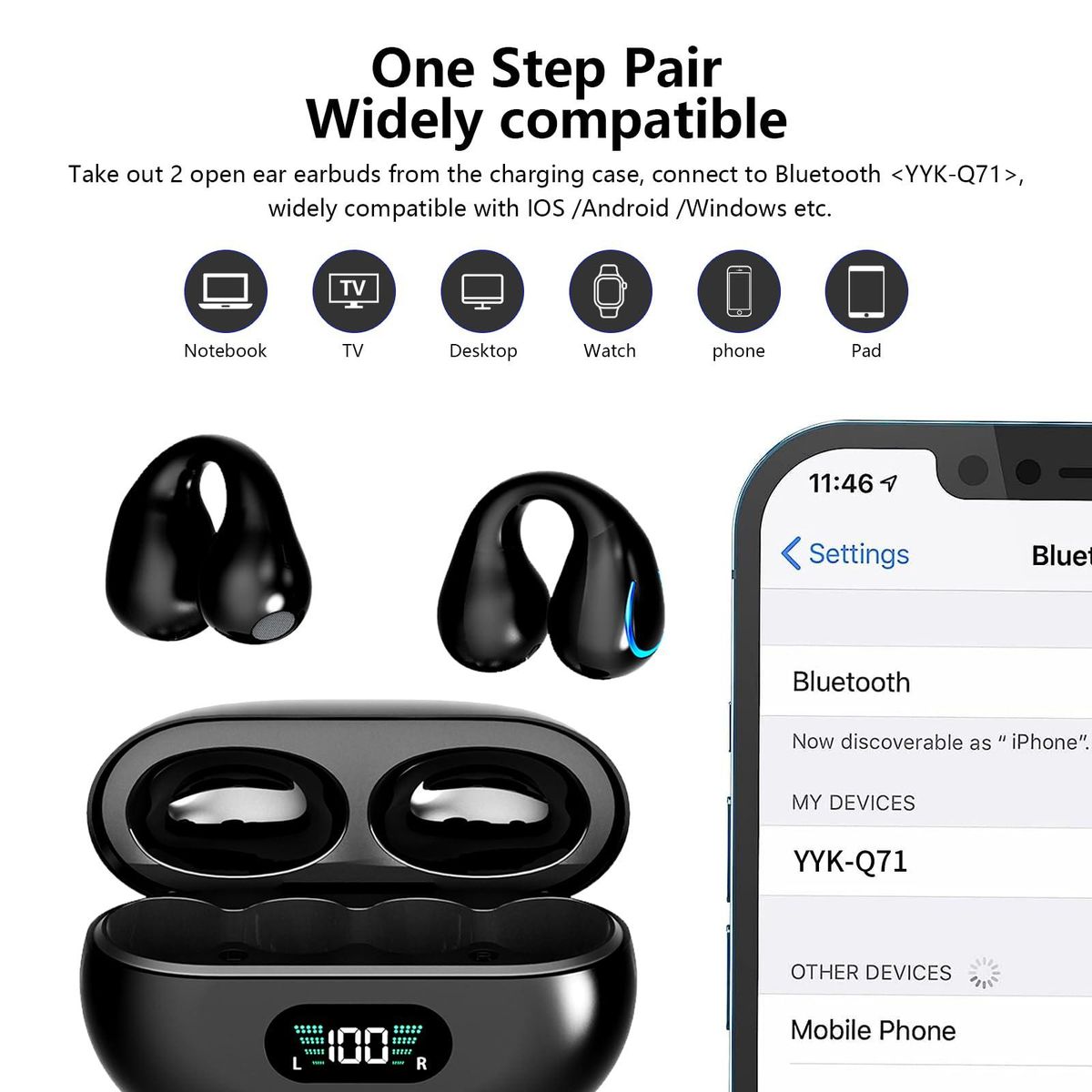 Open Ear Clip Headphones, Wireless Earbuds Bluetooth 5.3