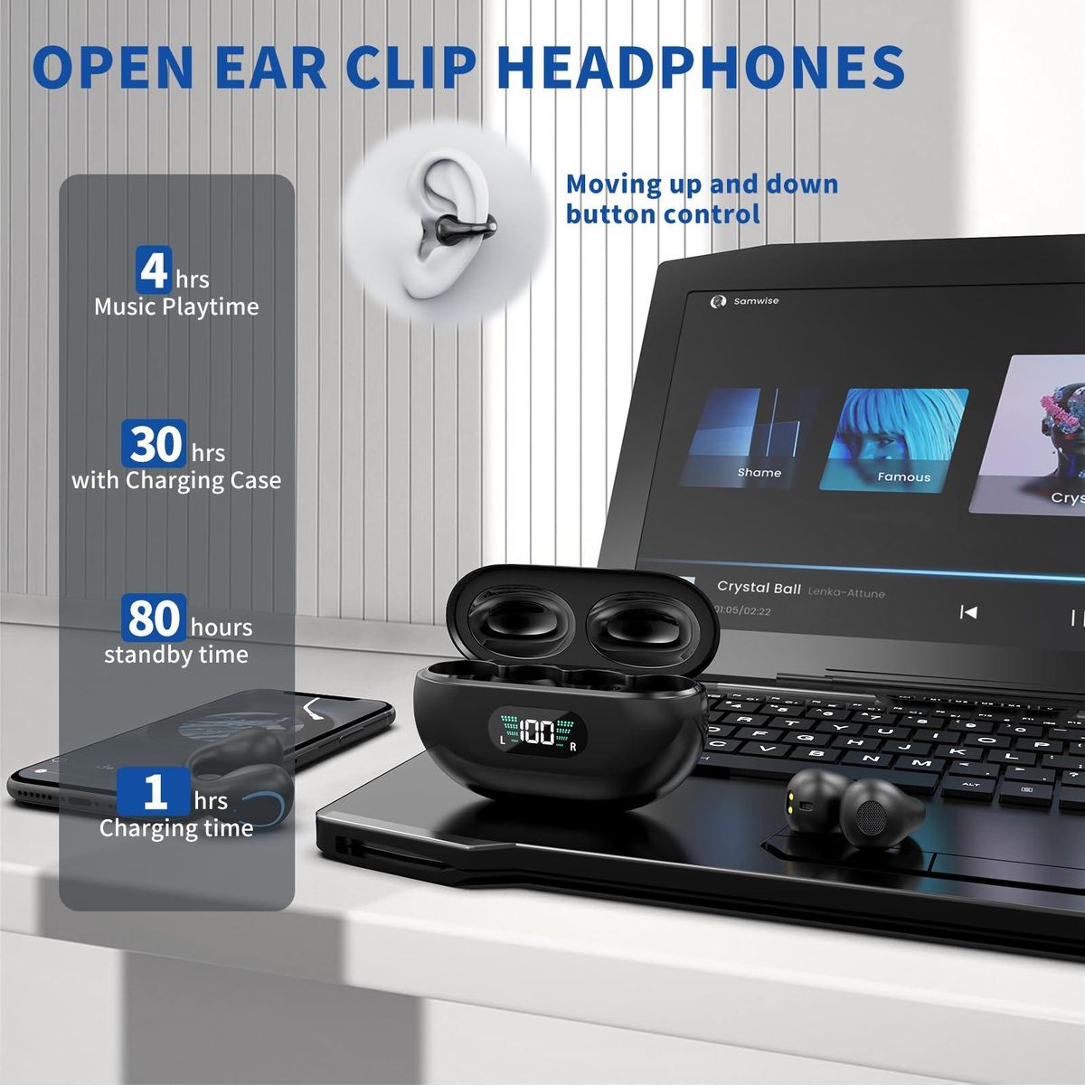 Open Ear Clip Headphones, Wireless Earbuds Bluetooth 5.3