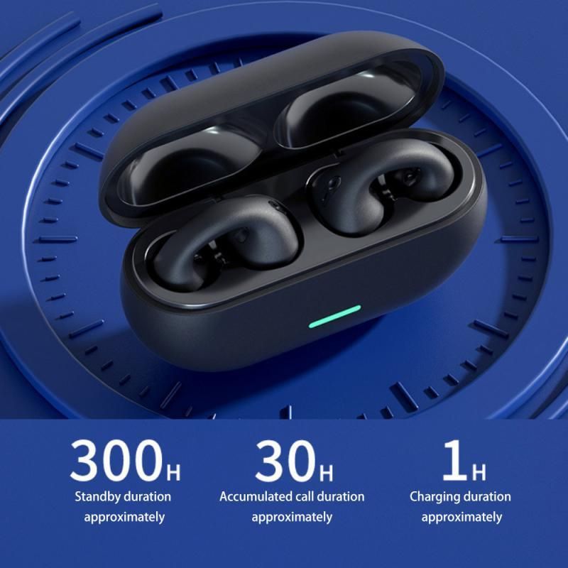 Clip-on Black Wireless Music Headphones Bone Conduction Headphones
