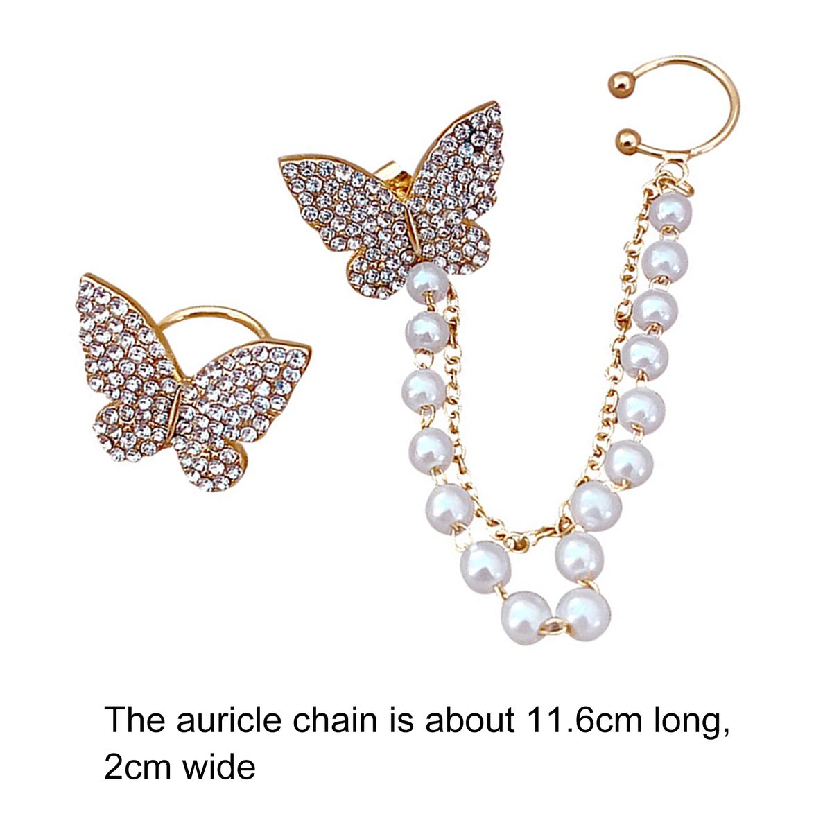 1 Pair Stud Earrings Butterfly Shape Shiny Rhinestone-Golden