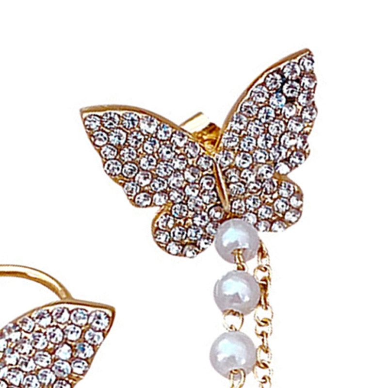 1 Pair Stud Earrings Butterfly Shape Shiny Rhinestone-Golden