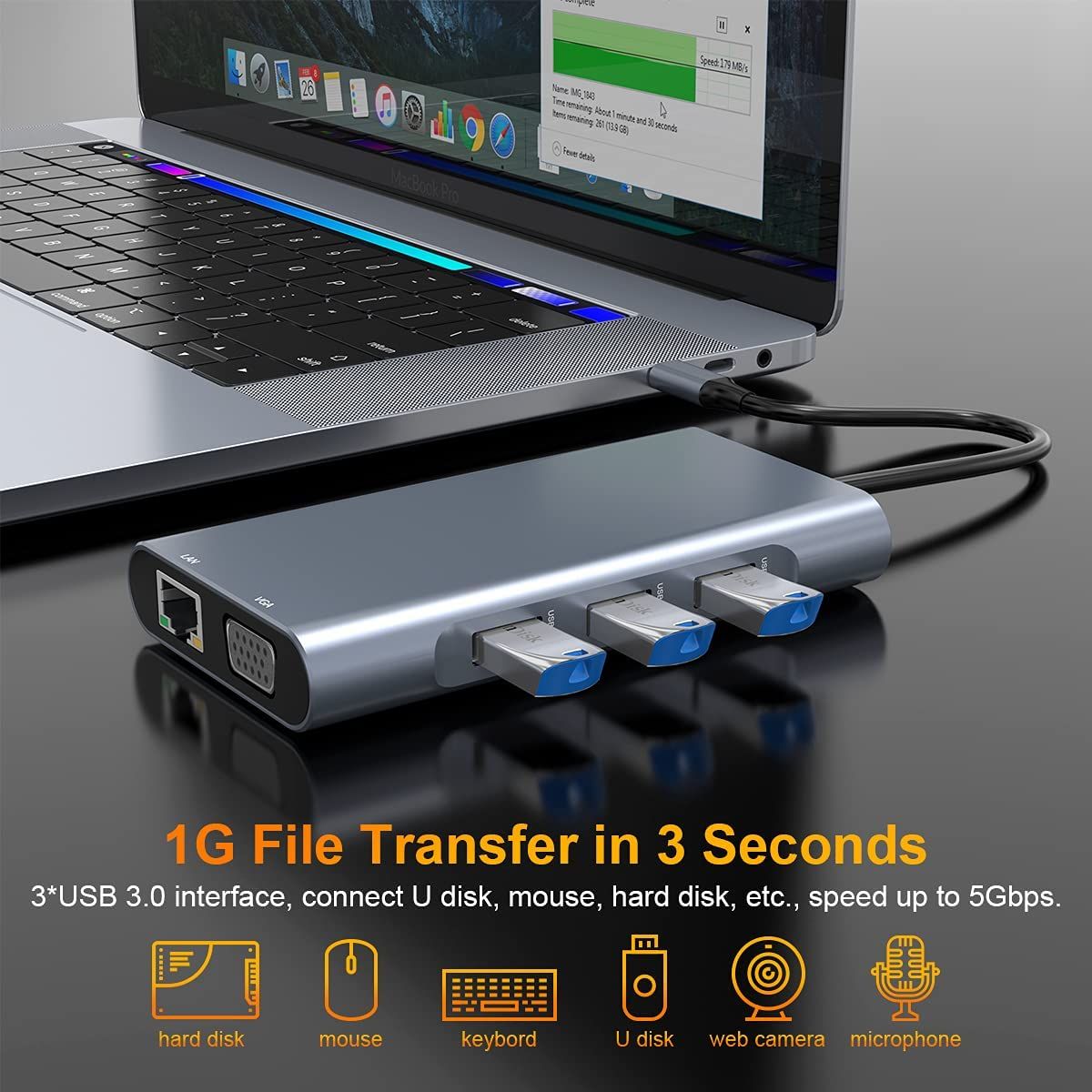 10 In 1 Type C Hub Adapter USB C Docking Station