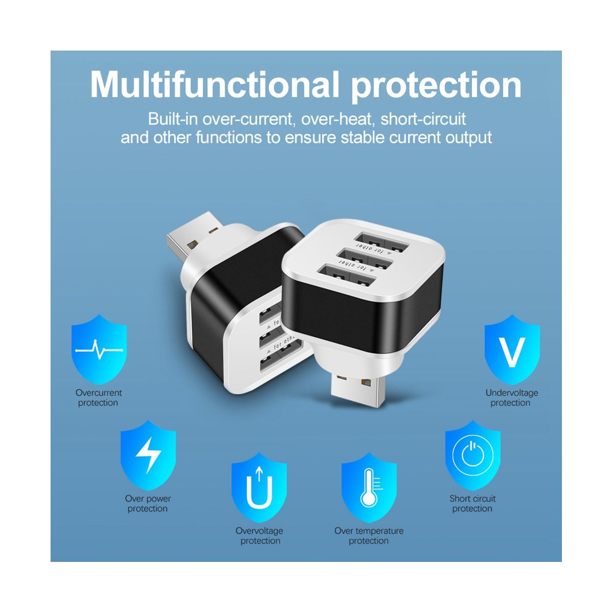 USB20 HUB Splitter Quick Charge 3 Ports USB Expander for Phone Tablet Laptop PC Chargers Adapter with LED Indicator-B