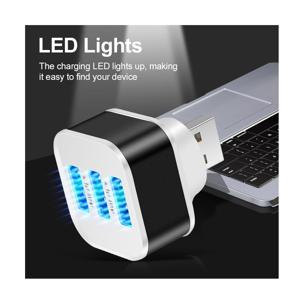 USB20 HUB Splitter Quick Charge 3 Ports USB Expander for Phone Tablet Laptop PC Chargers Adapter with LED Indicator-B