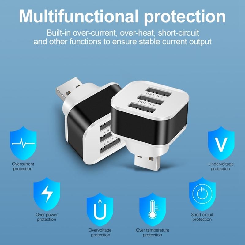 USB20 HUB Splitter Quick Charge 3 Ports USB Expander for Phone Tablet Laptop PC Chargers Adapter with LED Indicator-B