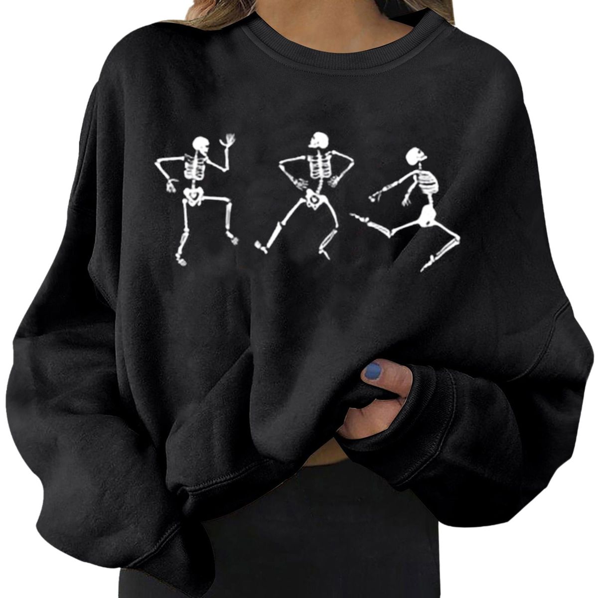 Long Sleeve Crewneck Solid  Sweatshirt Sweet Black XXL