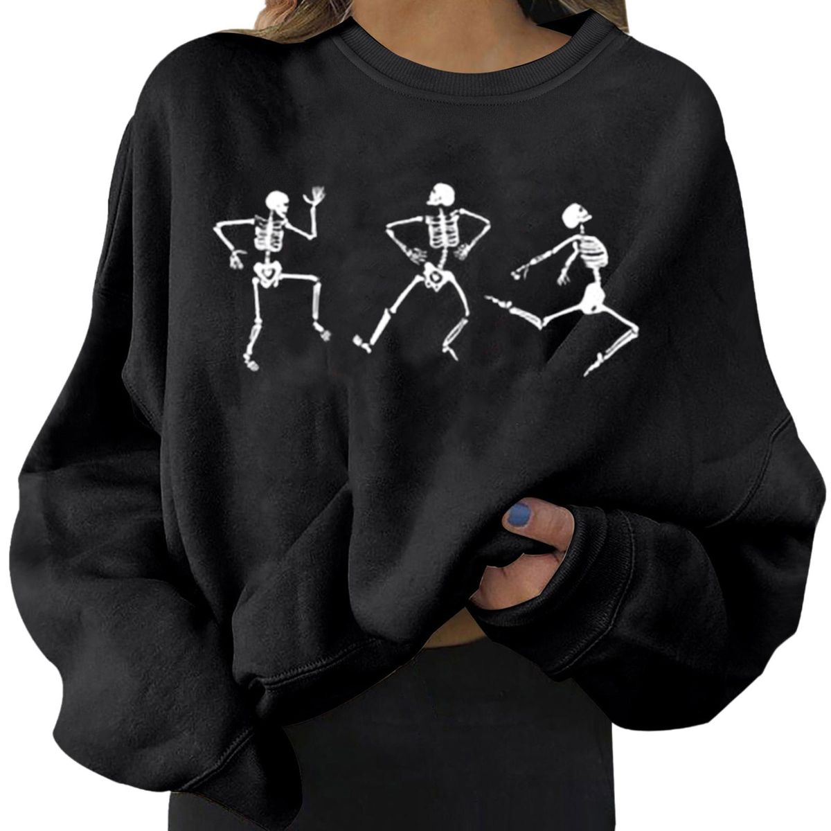 Long Sleeve Crewneck Solid  Sweatshirt Sweet Black XXL