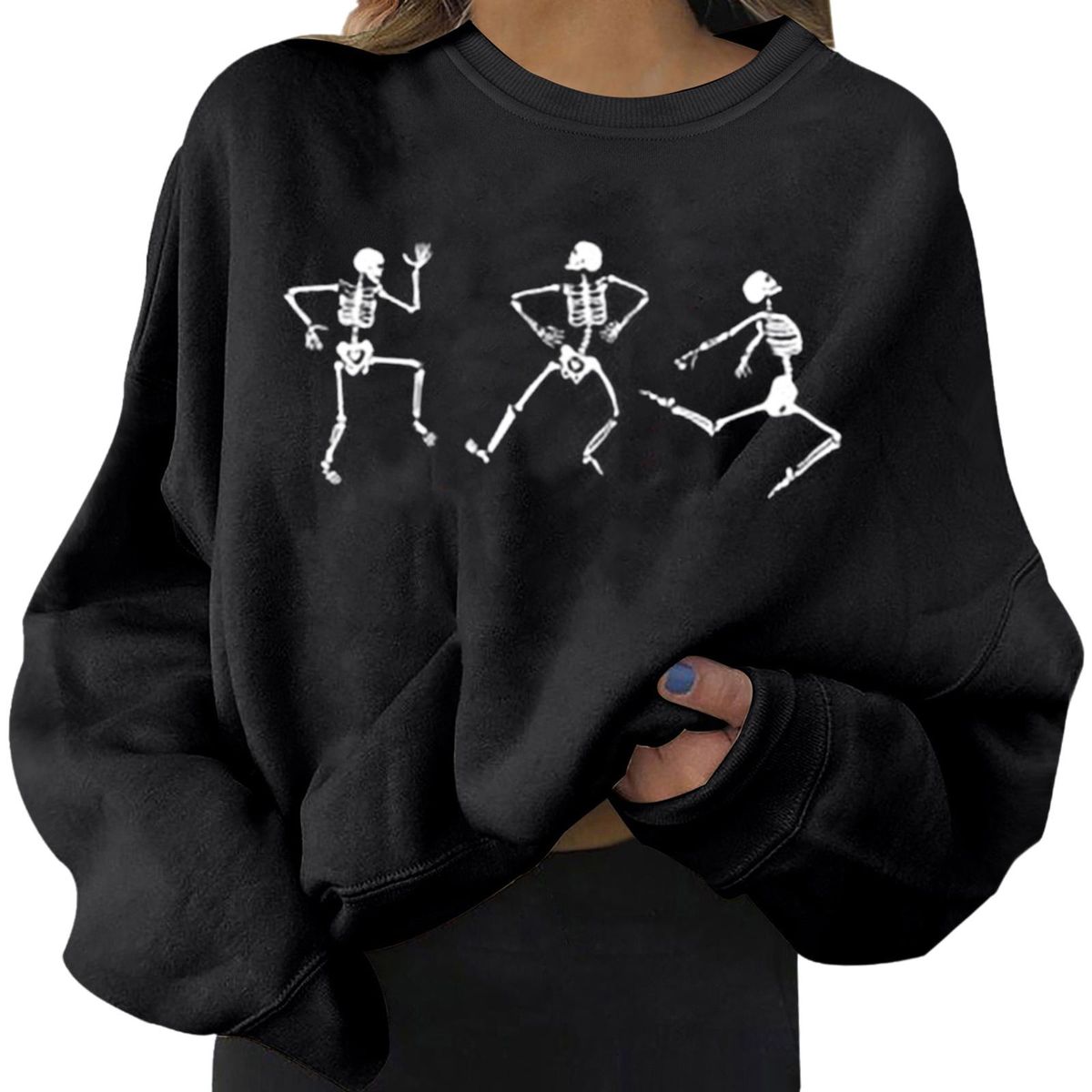 Long Sleeve Crewneck Solid  Sweatshirt Sweet Black XXL
