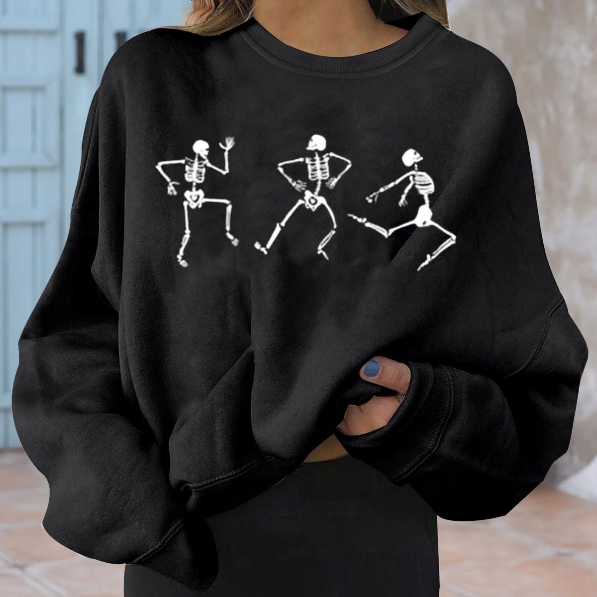 Long Sleeve Crewneck Solid  Sweatshirt Sweet Black XXL