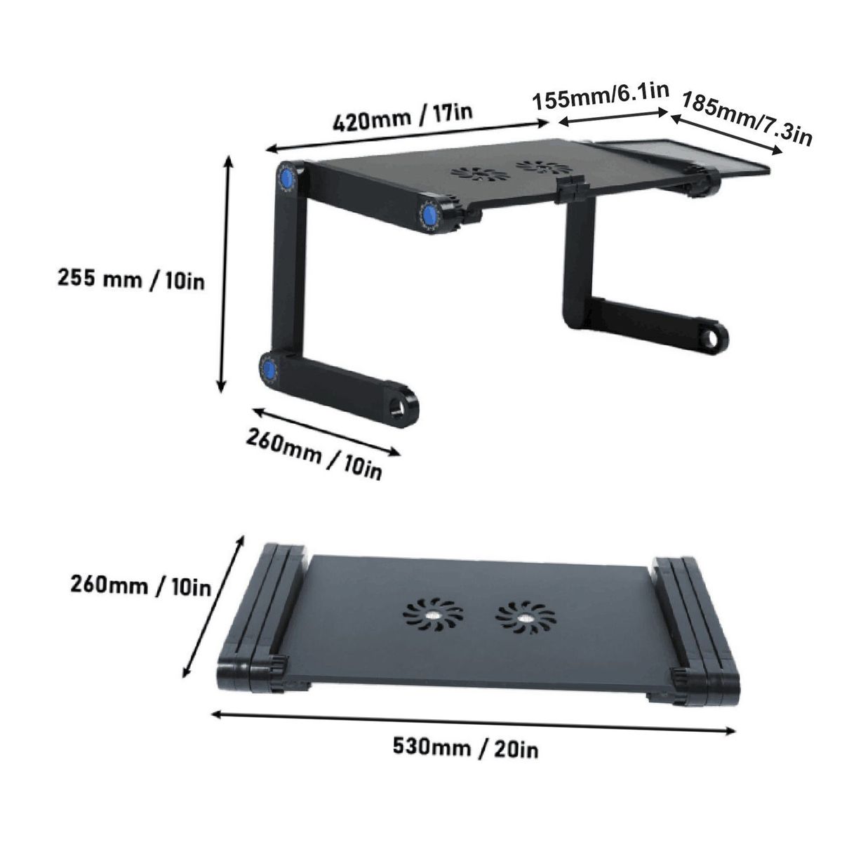 Aluminium Adjustable Laptop Stand Portable 2 Cooling Fans