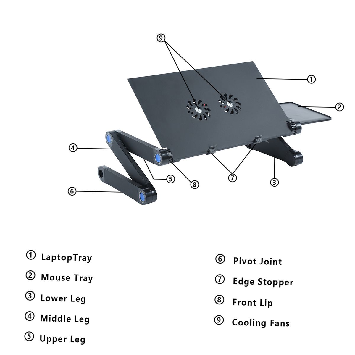Aluminium Adjustable Laptop Stand Portable 2 Cooling Fans