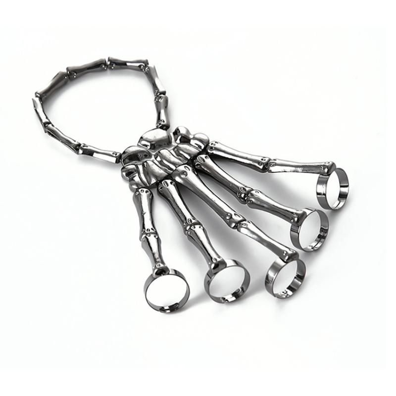 Fashion Personality Punk Skeleton Hand Bone Versatile -Finger Ring Bracelet Adjustable All-In-One Chain