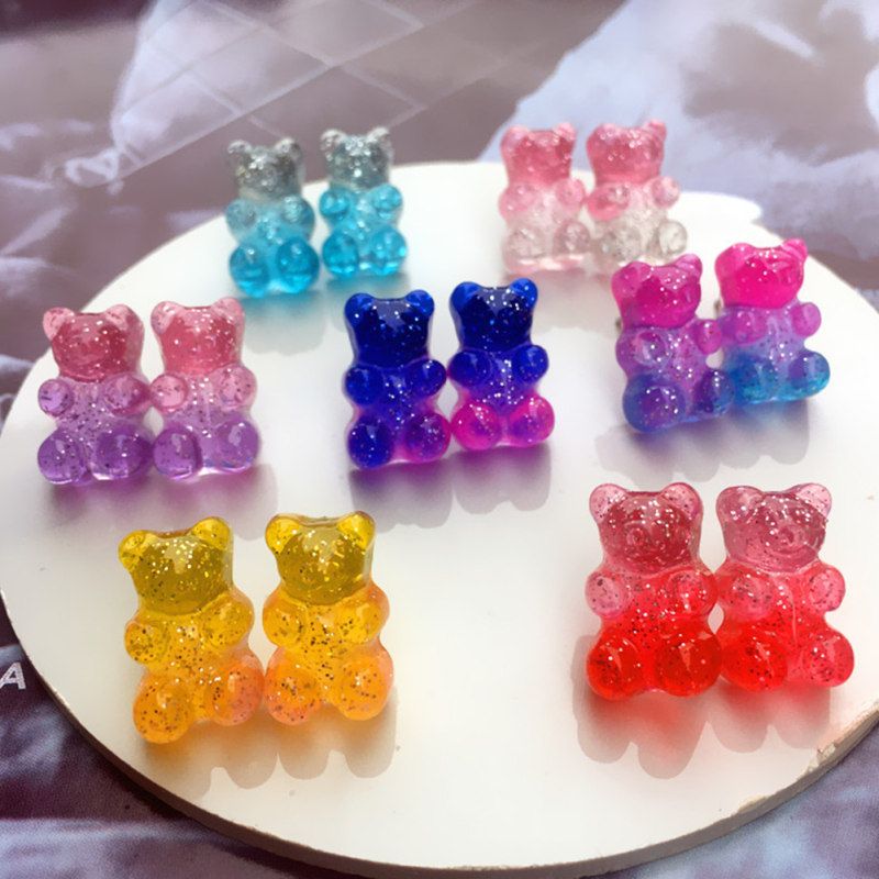 Women Candy Color Cartoon Gummy Bear Ear Stud-4#