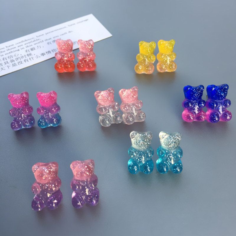 Women Candy Color Cartoon Gummy Bear Ear Stud-4#