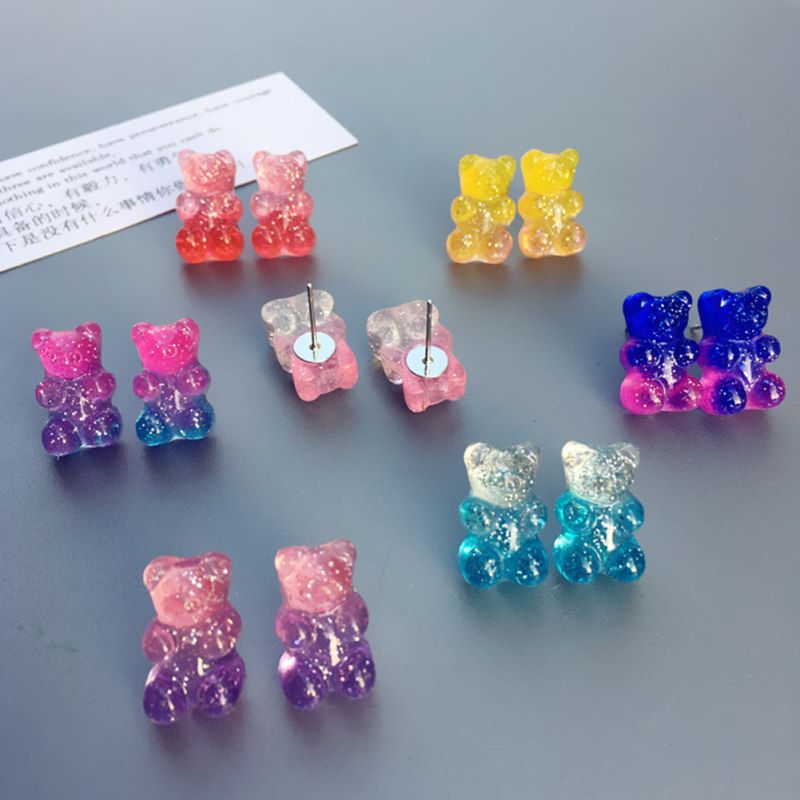 Women Candy Color Cartoon Gummy Bear Ear Stud-4#