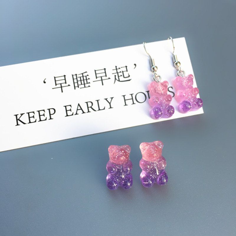 Women Candy Color Cartoon Gummy Bear Ear Stud-4#