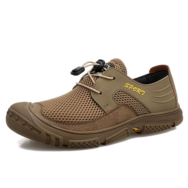 High Quality Elastic Band Men's Shoes Big Size 39-46 Outdoor Non-slip Leather+Mesh Hiking Climbing Shoes Retro Professional Trekking Sneakers Coffee