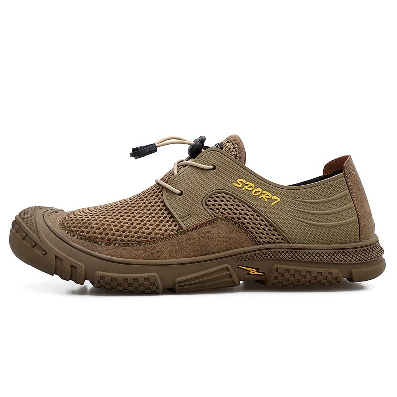 High Quality Elastic Band Men's Shoes Big Size 39-46 Outdoor Non-slip Leather+Mesh Hiking Climbing Shoes Retro Professional Trekking Sneakers Coffee
