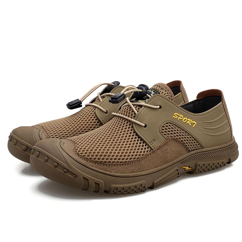 High Quality Elastic Band Men's Shoes Big Size 39-46 Outdoor Non-slip Leather+Mesh Hiking Climbing Shoes Retro Professional Trekking Sneakers Coffee