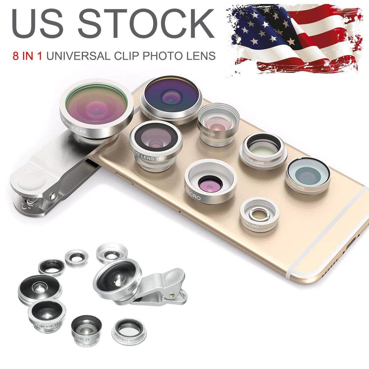 Universal 8in1 Clip-On Wide Angle+Super Fisheye+Macro Phone Camera Lens Kit