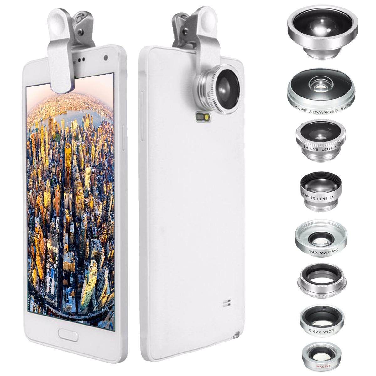 Universal 8in1 Clip-On Wide Angle+Super Fisheye+Macro Phone Camera Lens Kit