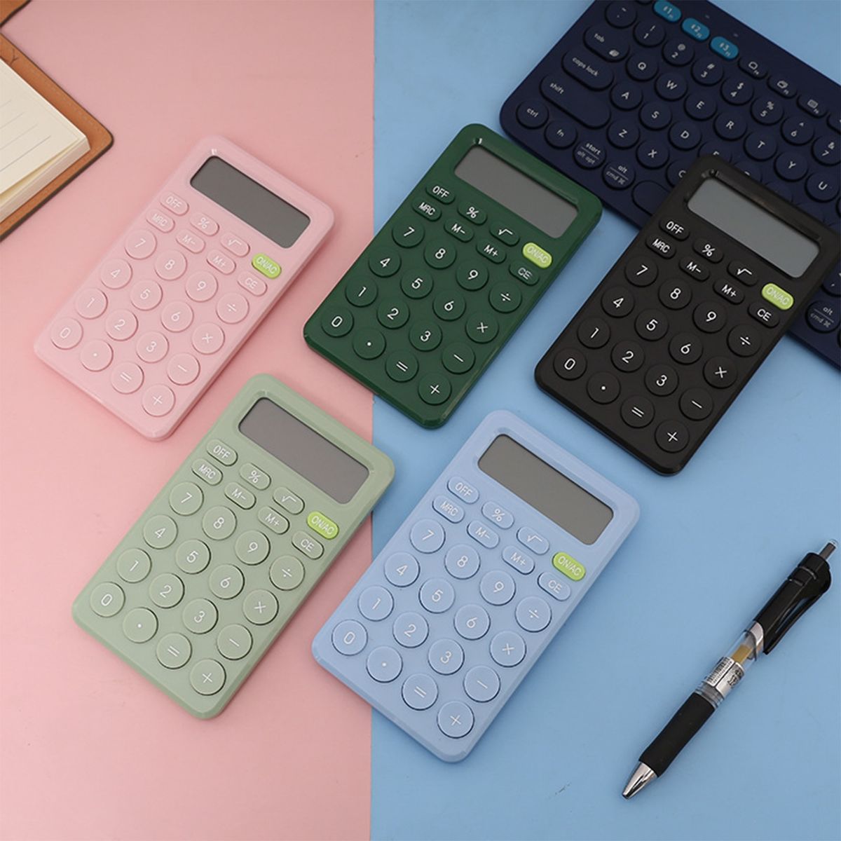 Electronic Calculator Mathematics Learning Aid Muti-Color With On Battery Portable Pocket Calculator For Office Home Kids A- BLACK