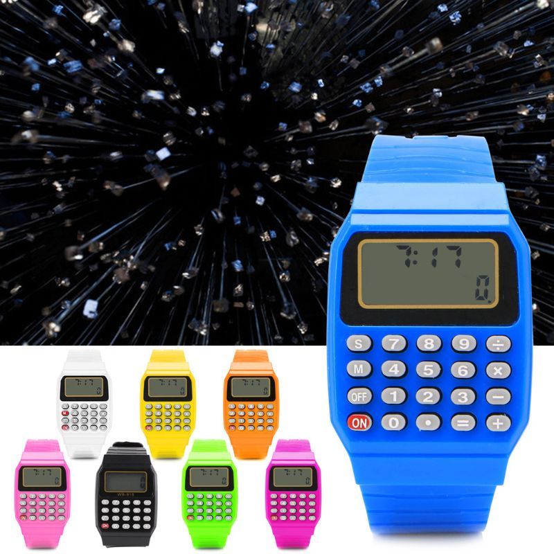 Fashion Child Kids Silicone Date Multi-Purpose Electronic Calculator Wrist Watch Blue