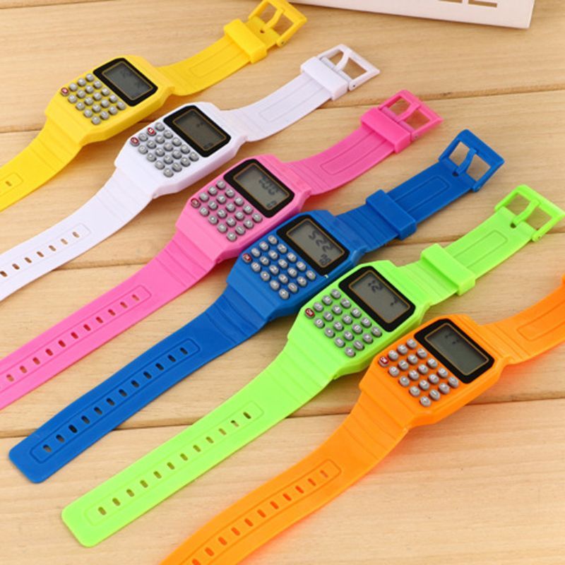 Fashion Child Kids Silicone Date Multi-Purpose Electronic Calculator Wrist Watch Blue
