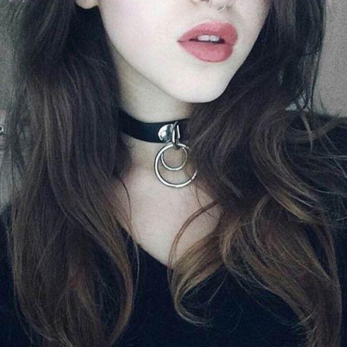 Punk Faux Leather Alloy Rings Charm Collar Choker-Black