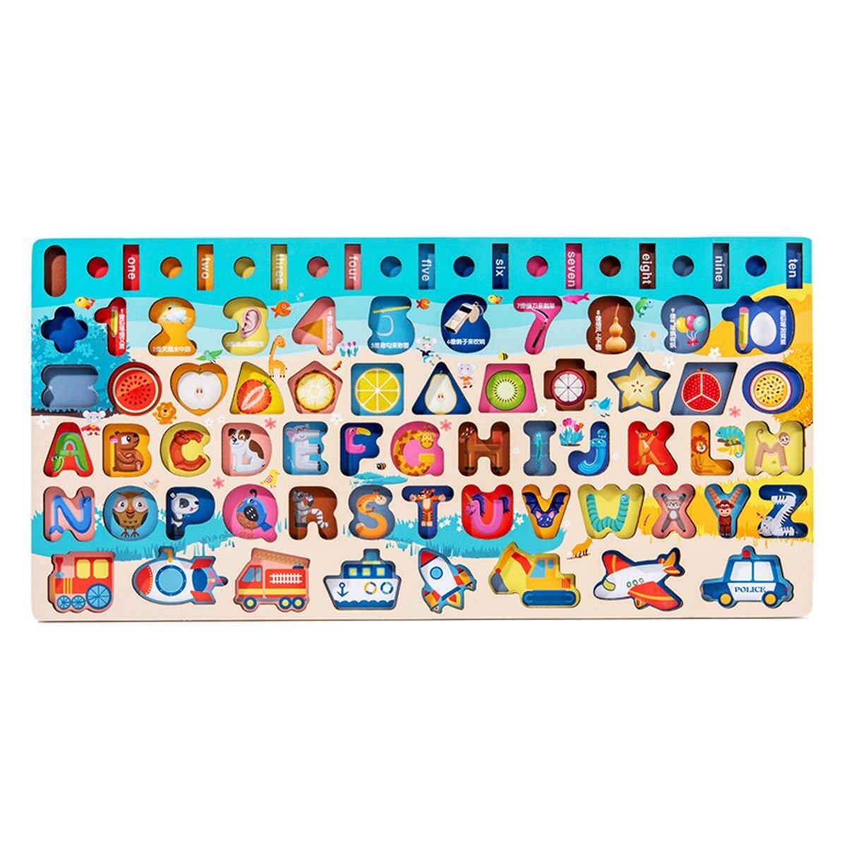 7-in-1 Wooden Jigsaw Puzzle Montessori Educational Toys Kids Board Math
